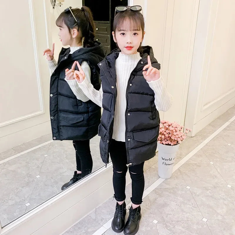 Child Waistcoat Children Outerwear Winter Coat Vest for Kids Clothes Fashion Warm Cotton Teen baby Girl Vest Jacket Parent-Child