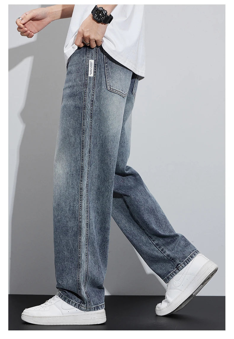 Wide Leg Trendy Denim Jeans Street Wear Summer Autumn High Quality Casual Long All Matching Pants Male Thin Men's Loose