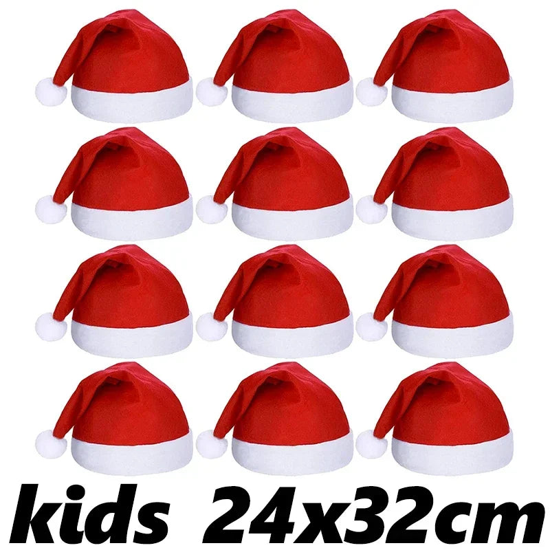 1/10PCS New Christmas Hats Adults Kids Non-woven Red Santa Claus Hat Xmas Caps for New Year Party Home Decoration Festival Gifts