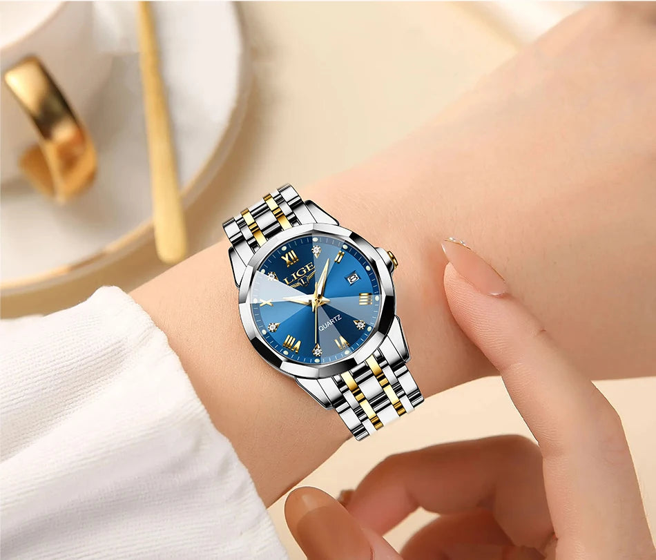 LIGE Top Luxury Elegant Watch for Women Waterproof Luminous Date Ladies Watch Stainless Steel Quartz Women's Watches Girl Reloj