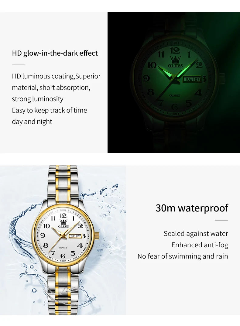 OLEVS Women's Wrist watch Original Luxury Watches for Ladies Waterproof Stainless Steel Quartz Woman Wristwatch Gold 2022 trend