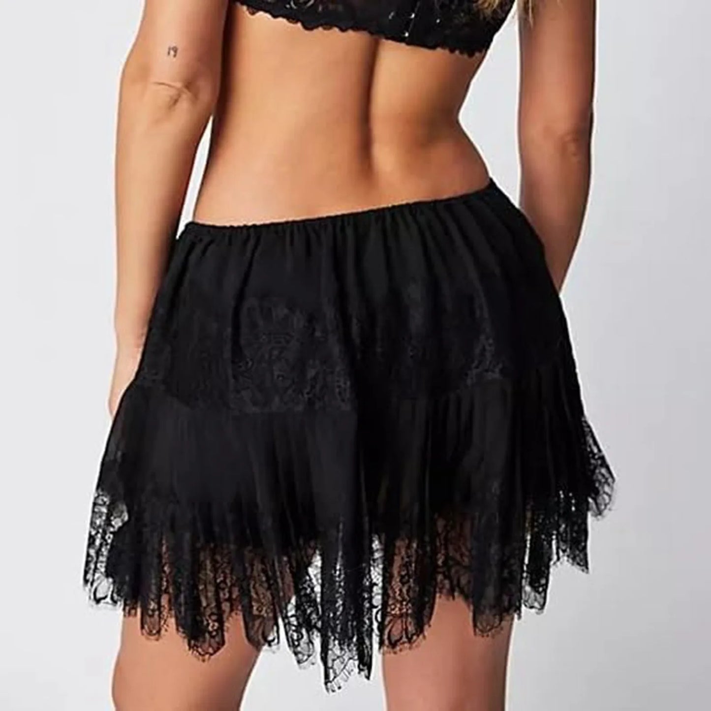 Gothic y2k Street Girl Mini Skirts Sexy Lace Mesh Tassel Irregular Hem Ruffle Pleated Short Skirt Summer Solid Color Faldas 2024