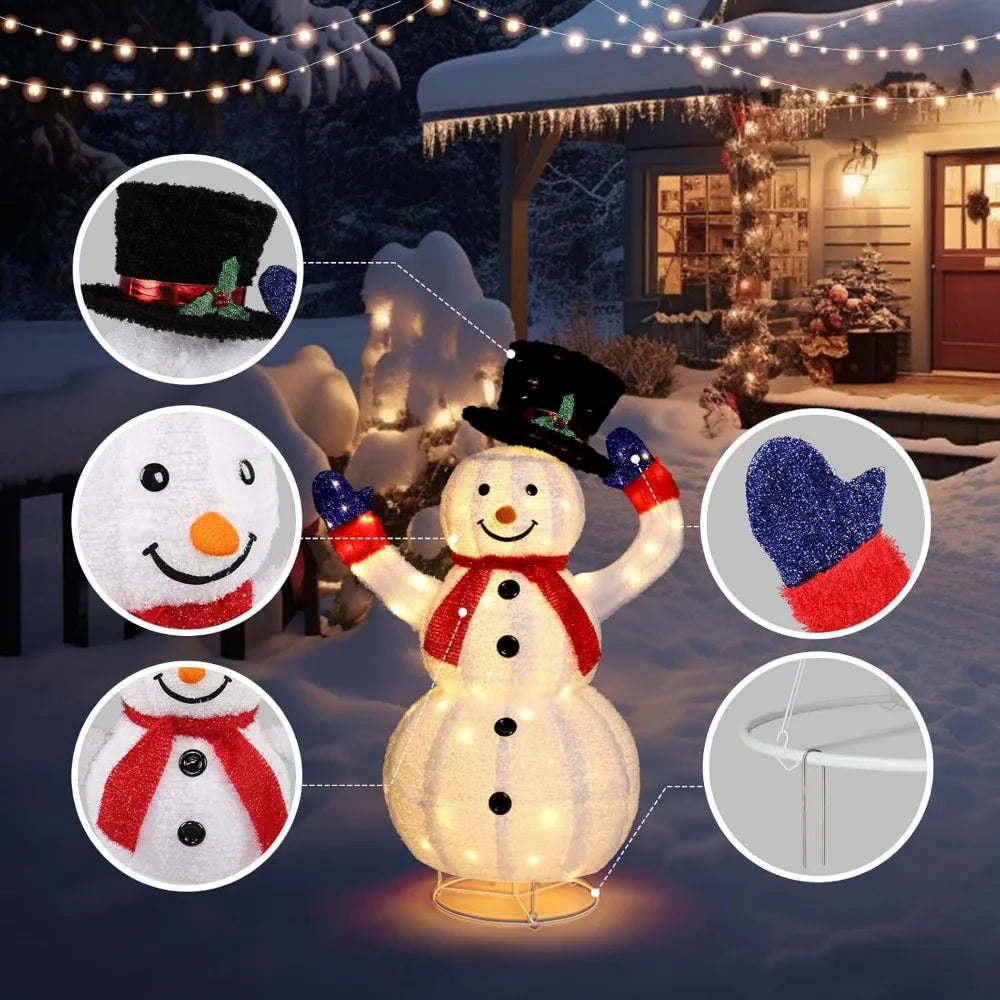 4FT Lighted Snowman Christmas Decorations w/ 120 LED Lights, Auto Take on/Off Hat, Pop-up Snowman Ornaments