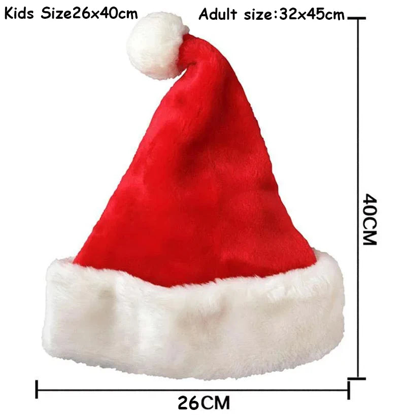 Christmas Hat Santa Hat with Comfort Lining Plush Brim Hats for Adults Xmas Party Santa Claus Costume Unisex for adult kids