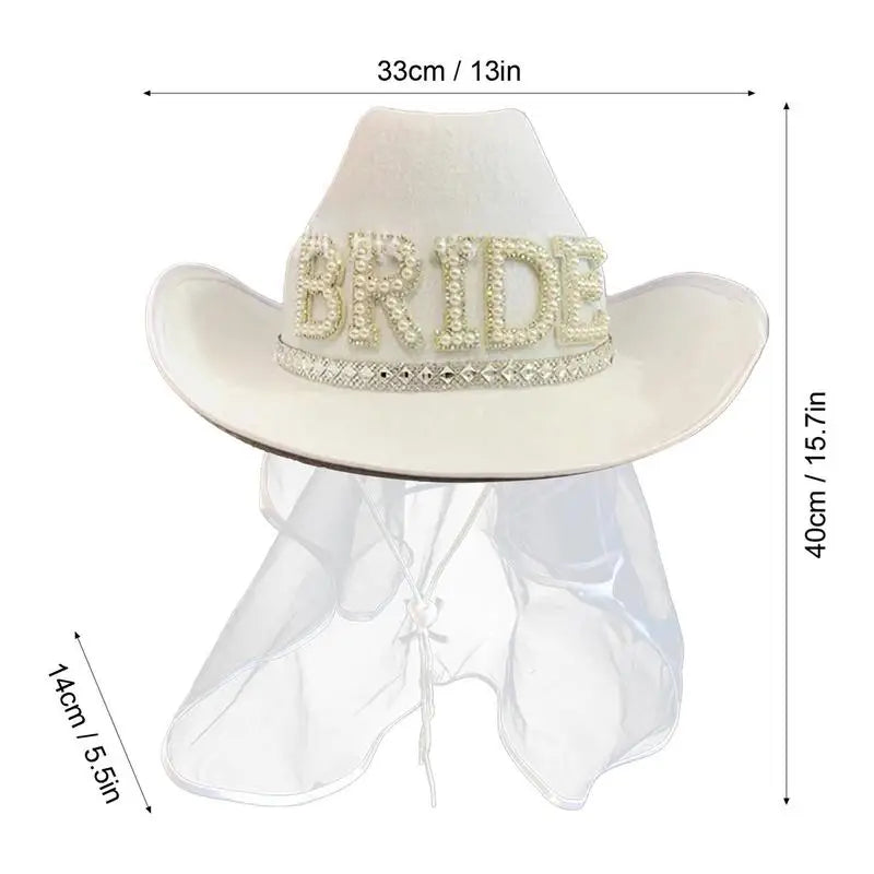 Bridal Cowboy Hat Rhinestone White Cowgirl Hat Wedding Bridal Shower Decoration 40*33*14cm Cowgirl Hat For Weddings & Showers