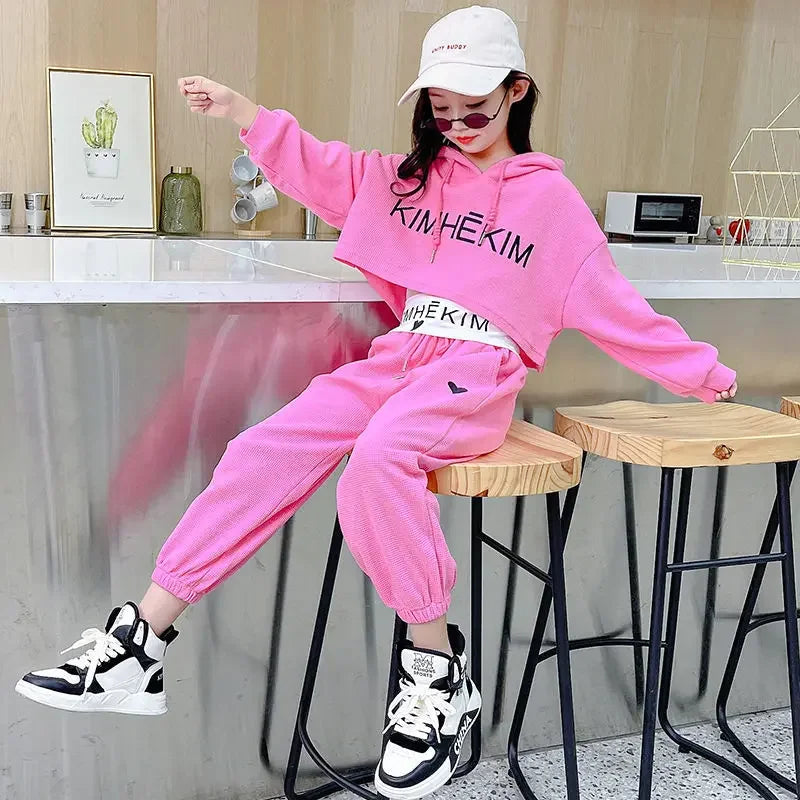 Girls Spring Casaul Fashion Korean Style Tracksuit Kids 3pcs Vest+Hoodie+Pants Sport Suits Teenage 5-14 Years Girls Clothing