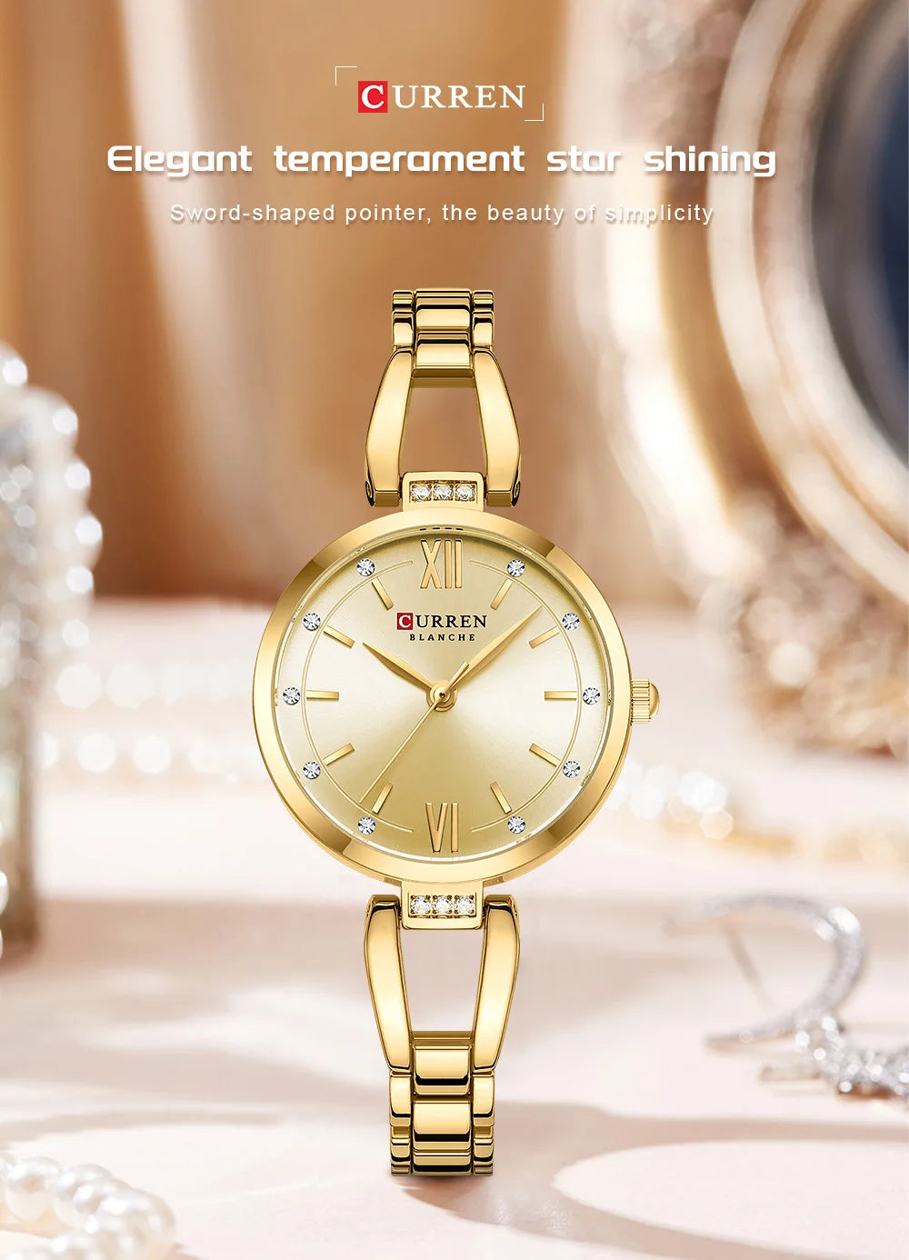 CURREN Luxury Hight Quality Quartz Watch Fashion Charming Rhinestones Stainless Steel Band Women's Wristwatches