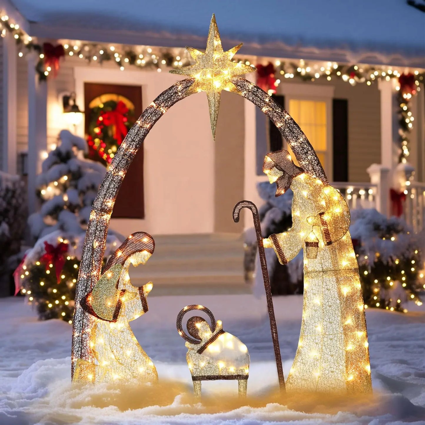 Event & Party Outdoor Christmas Decoration Lighting Outdoor Nativity Set, 5-foot Holy Family Nativity Scene Christmas Decoration