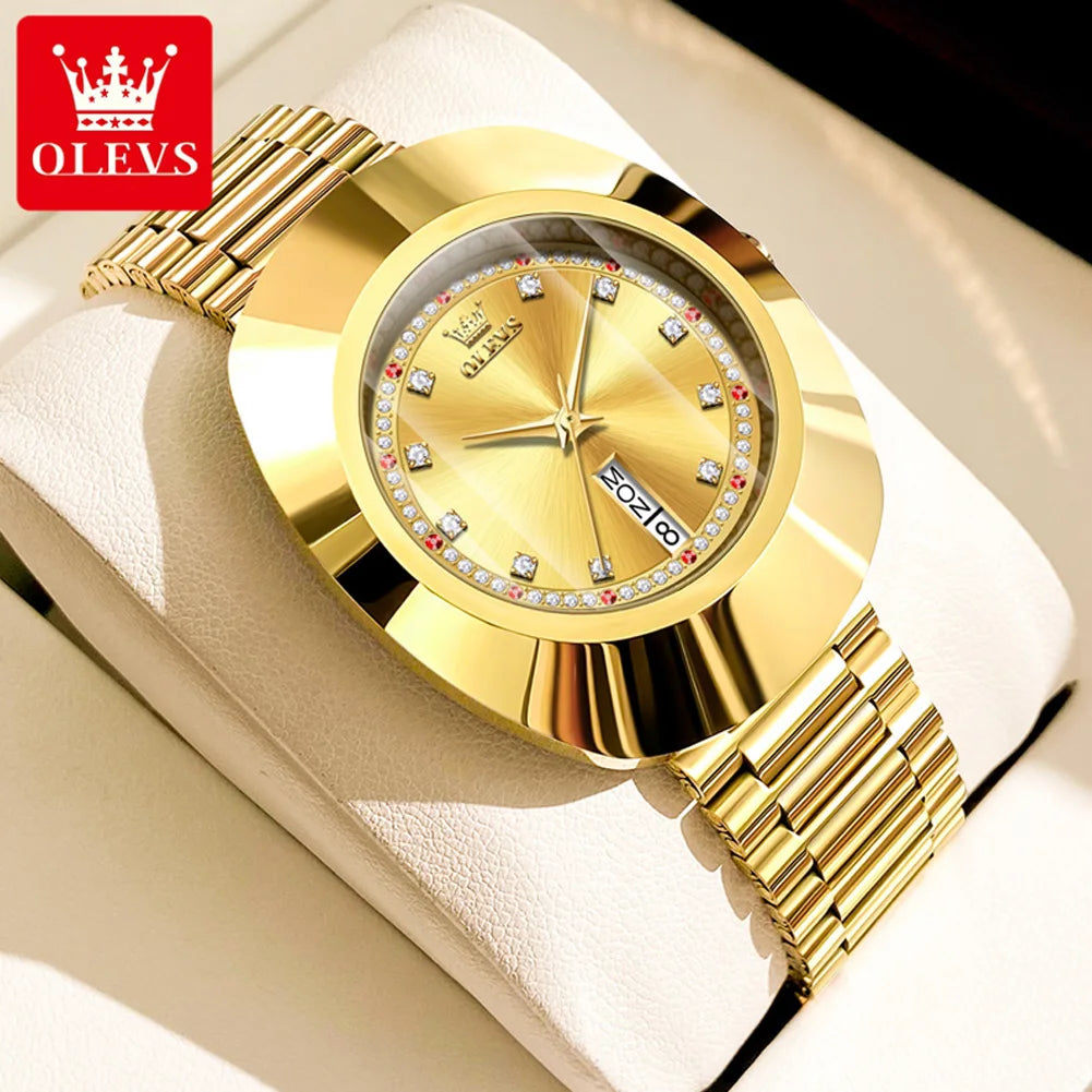 OLEVS New Luxury Golden Watch for Women Tungsten Steel Case Waterproof Wristwatch Diamond Scale Top Original Quartz Ladies Watch