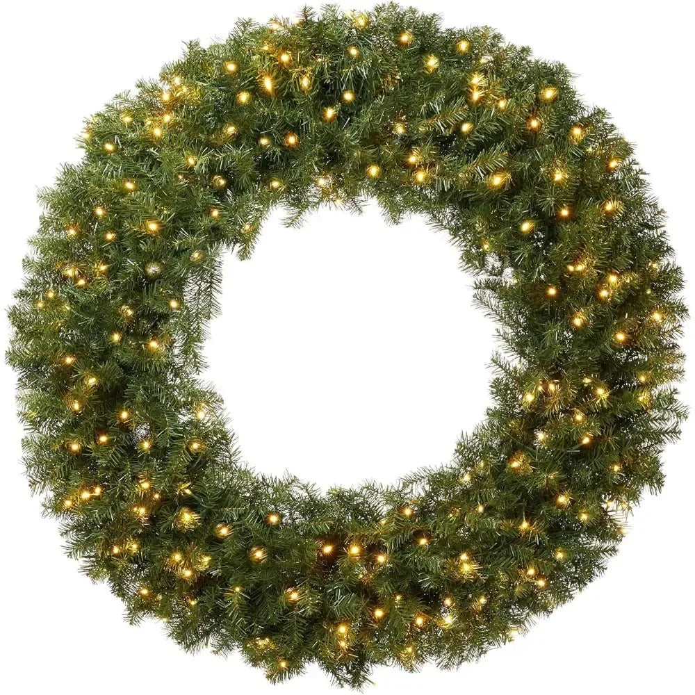 Artificial Christmas Wreath, Decorated with Green Fir Trees and White Lights for Indoor/outdoor Festive Occasions, 60 Inches