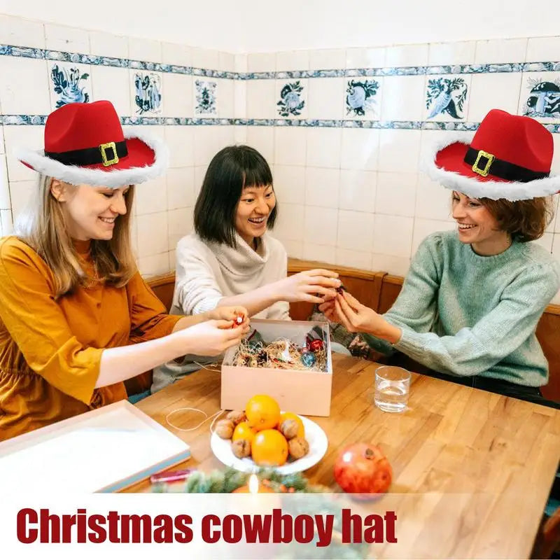 Santa Claus Cowboy Hat White Raw Edge West Cowboy Hat Christmas Cowboy Hat Santa Hat  Christmas Hats Santa Costume