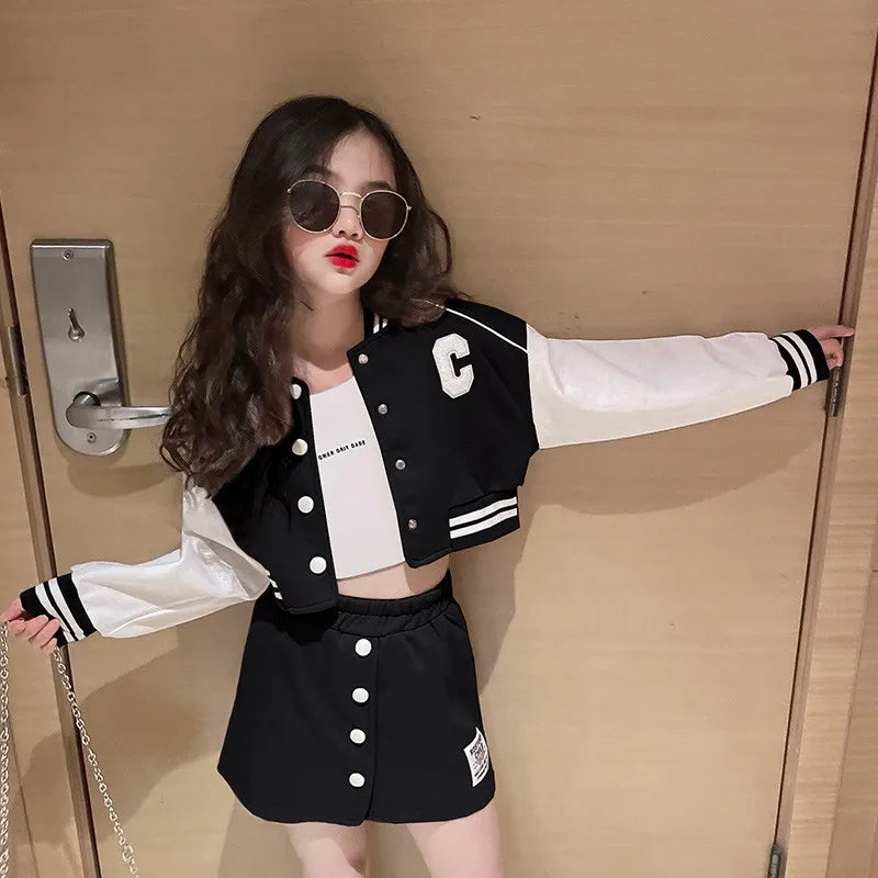 Baseball Coats+Slim Skirt 2Pcs Clothing Sets Spring Autumn Teen Girls Fashion Sports Outfits Kids Letter Print Tracksuit 3-14 Y