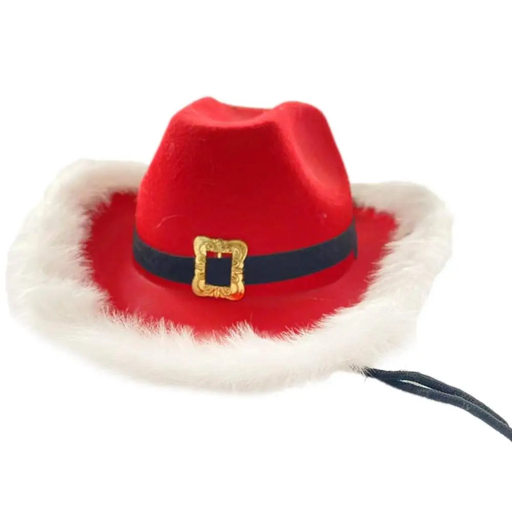 LED Flashing Christmas Santa Cowboy Hat Velvet And White Feather Santa Hat Women Girls Cosplay Tiara New Year Party Decor