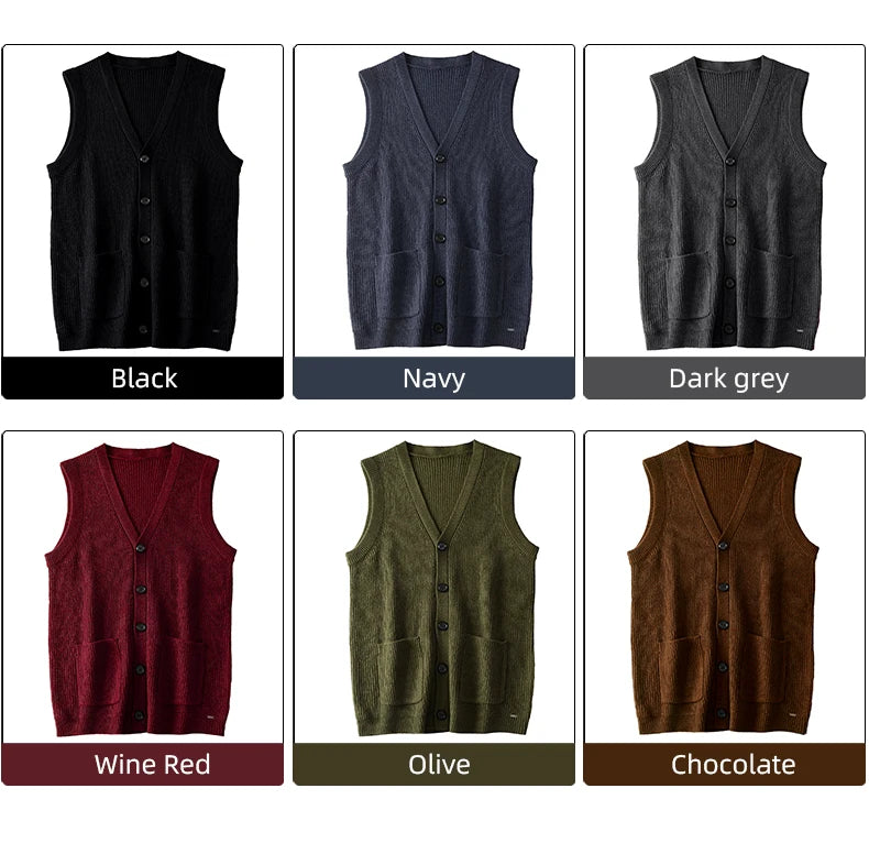 Men's Sweater Vest V-Neck Sleeveless Knitted Button Cardigan DXL Big and Tall Solid Thickened thermal coat knitted vest