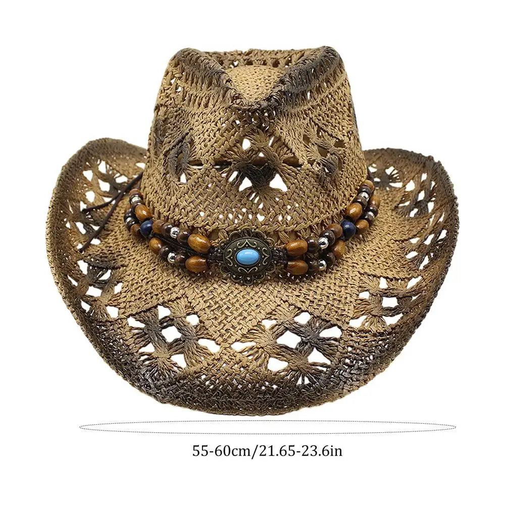 Mens Straw Cowboy Hat Unisex Beach Hat Cow Boy Hat With Hat Band For Men Women Breathable Lightweight Sun Protection