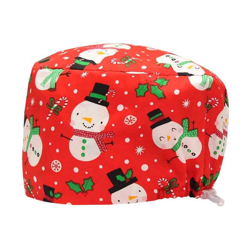 Santa Claus Print Surgical Caps Christmas Scrub Hats Dental Hospital Nurse Headwear Durable Medical Caps Soft Cotton K1093