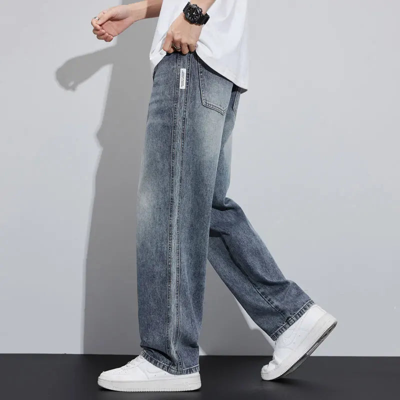 Wide Leg Trendy Denim Jeans Street Wear Summer Autumn High Quality Casual Long All Matching Pants Male Thin Men's Loose