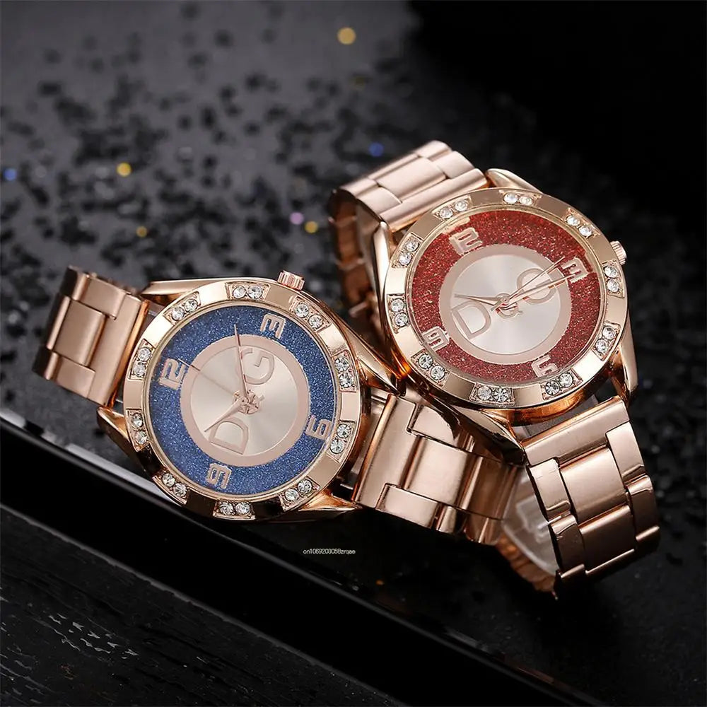 Luxury New Brand Women Watch Fashion with Diamonds Crystal Design Quartz Watches Leisure Rose Gold Stainless Steel Strap Clock