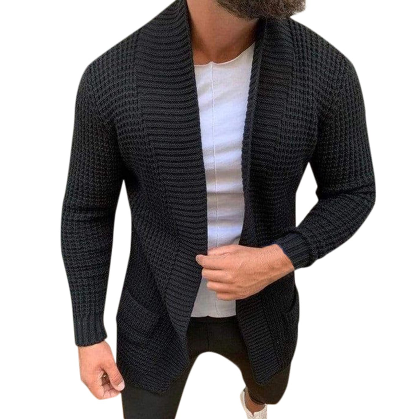 Autumn Winter Sweater Outerwear Men's Beige Knitted Cardigans Jacket Fashion Casual Long Sleeved Sweater Mens Mid Length Jacket