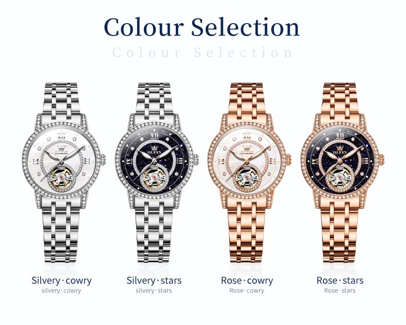 OLEVS 7036 Hollow Original Mechanical Watch For Women Diamond Luxury Automatic Hand Clock Waterproof Elegant Woman Dress Watches