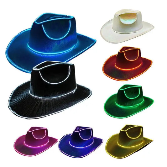 Rave Glowing Light Up Bar Cowboy Hat LED Bride Cowgirl Caps NightClub Bachelor Party Props Neon Hat Costume Accessories