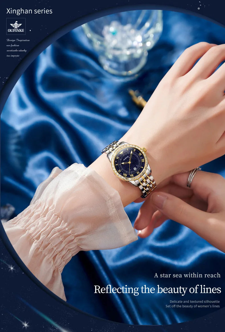 OUPINKE 3203 Starry Sky Women's Watches Swiss Certification Automatic Mechanical Watch Sapphire Mirror TOP Brand Ladies Watches