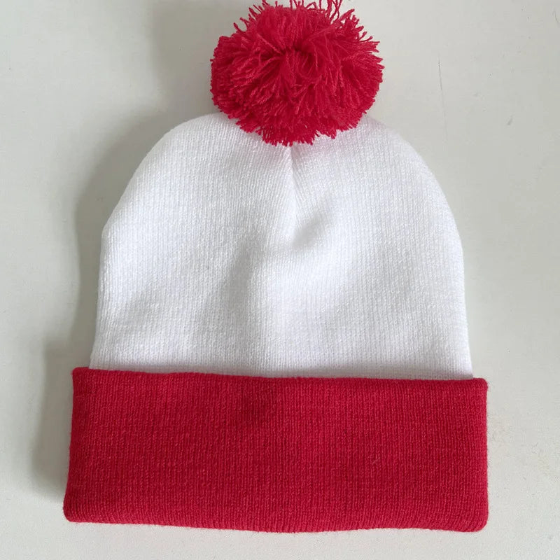 Men Women Christmas Decoration Colour Blocking Wool Cap Beanie Hat Halloween Striped Red Wool Ball Cap Knitted Cap Hot