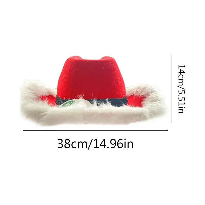 LED Flashing Christmas Santa Cowboy Hat Velvet And White Feather Santa Hat Women Girls Cosplay Tiara New Year Party Decor