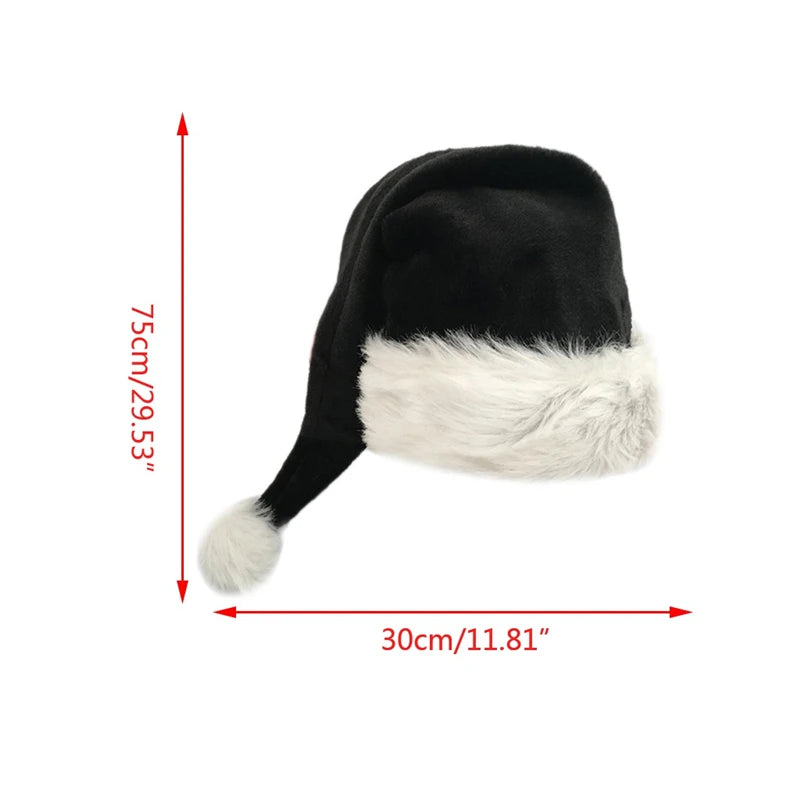 Christmas Plush Santa Claus Hat Winter Thicken Warm Decorative Hat Happy New Year Merry Christmas Party Cap Black Red