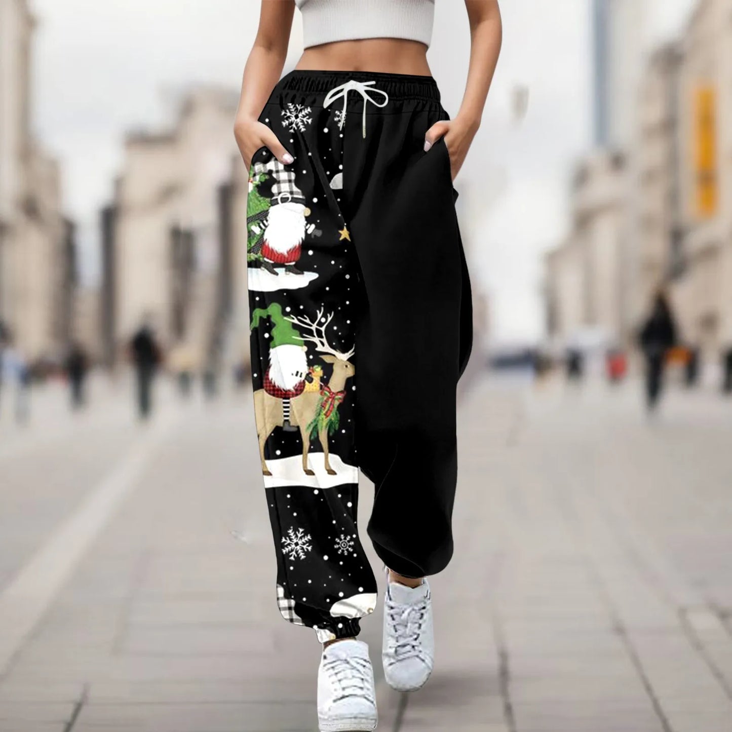 Women Merry Christmas Fashion Trousers Deer Xmas Print Bottom Sweatpants Sweatpants Gym Fitness Training Pants Female Joggers