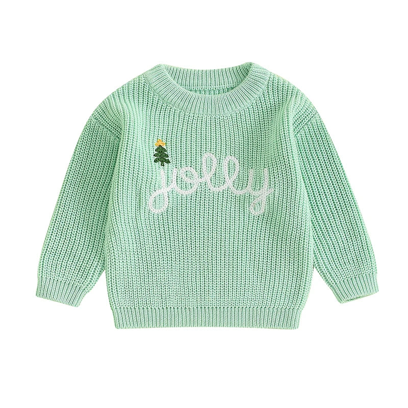 0-36months Baby Christmas Sweaters Lettering Embroidered Cozy Long Sleeve Ribbed Knit Pullover for Toddlers Boys And Girls