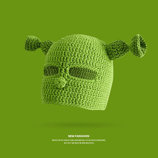 2022 New Balaclava Monster Wool Winter Knitted Devil Hats Halloween Christmas Gifts Winter Warm Green Party Funny Cap Shrek Hat