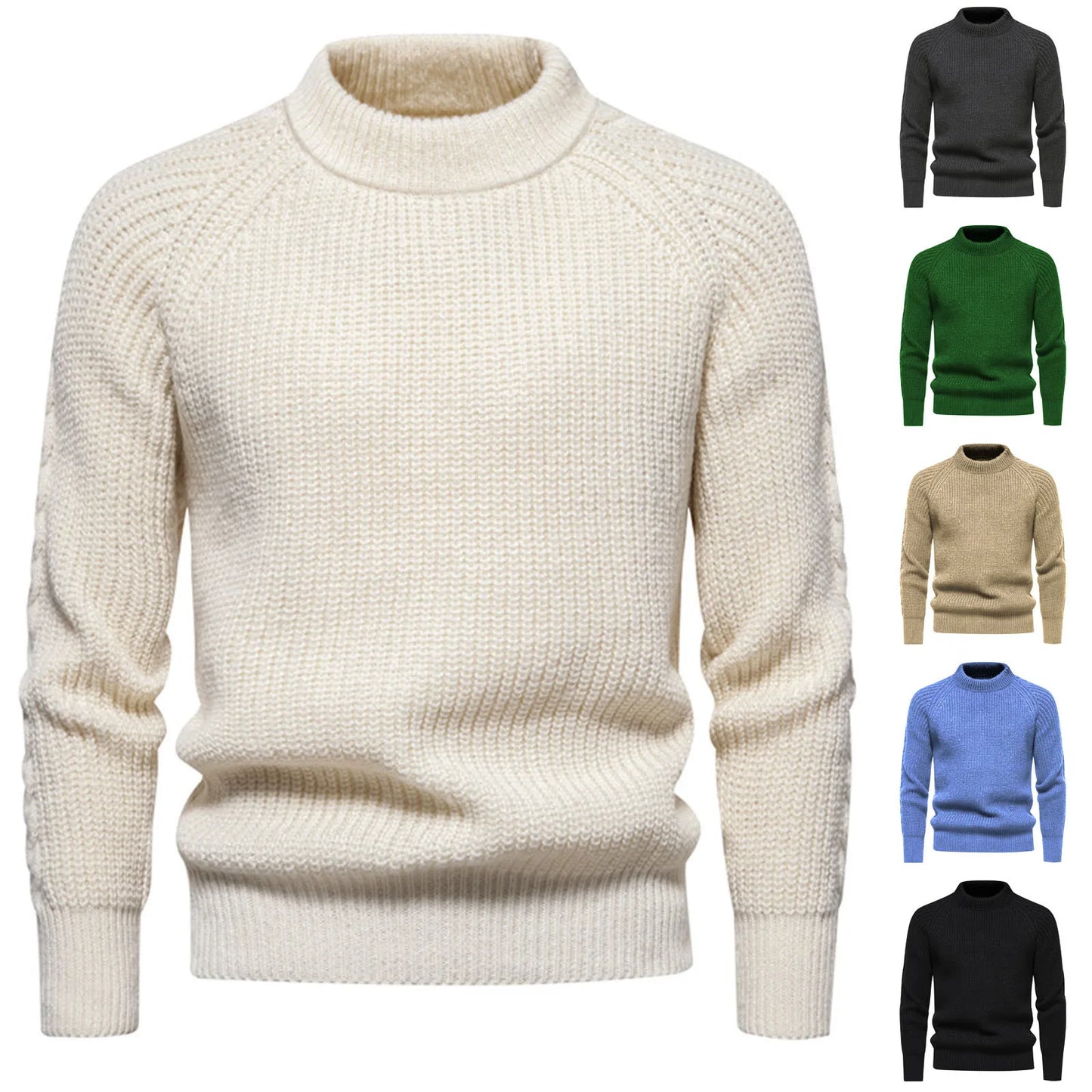 2024 new men's solid color turtleneck sweater fashion casual long sleeve slim fit knitted sweater pullover sueteres de hombres