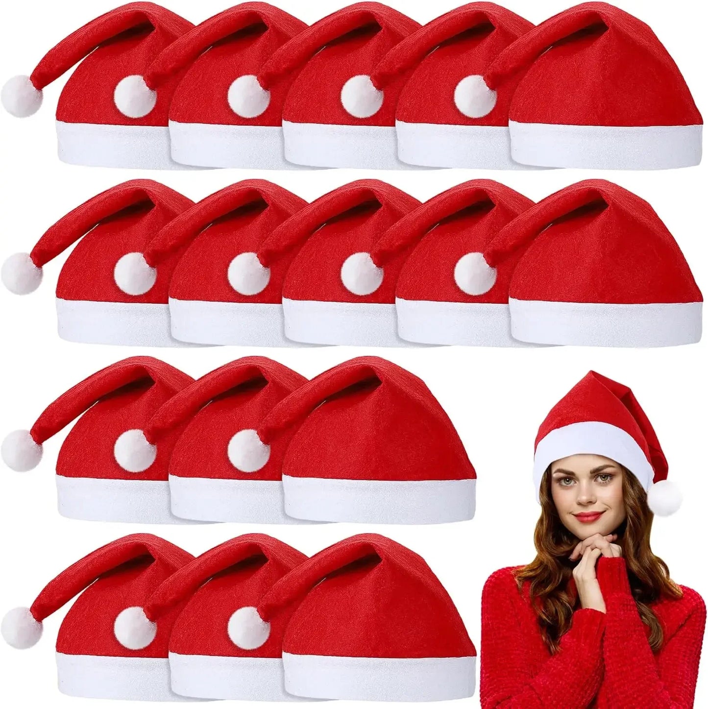 1-100pcs Christmas Hat Adults Kids Xmas Hats Red Non-woven Santa Claus Gift Hat for Merry Christmas New Year Festive Decoration