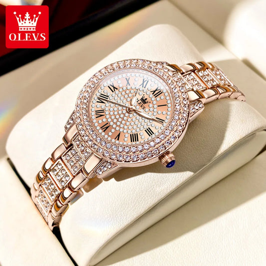 OLEVS New In Diamond Dial Quartz Watch for Women Fashion Elegant Stainless Steel Original Female Wristwatch Ladies Dress Watches