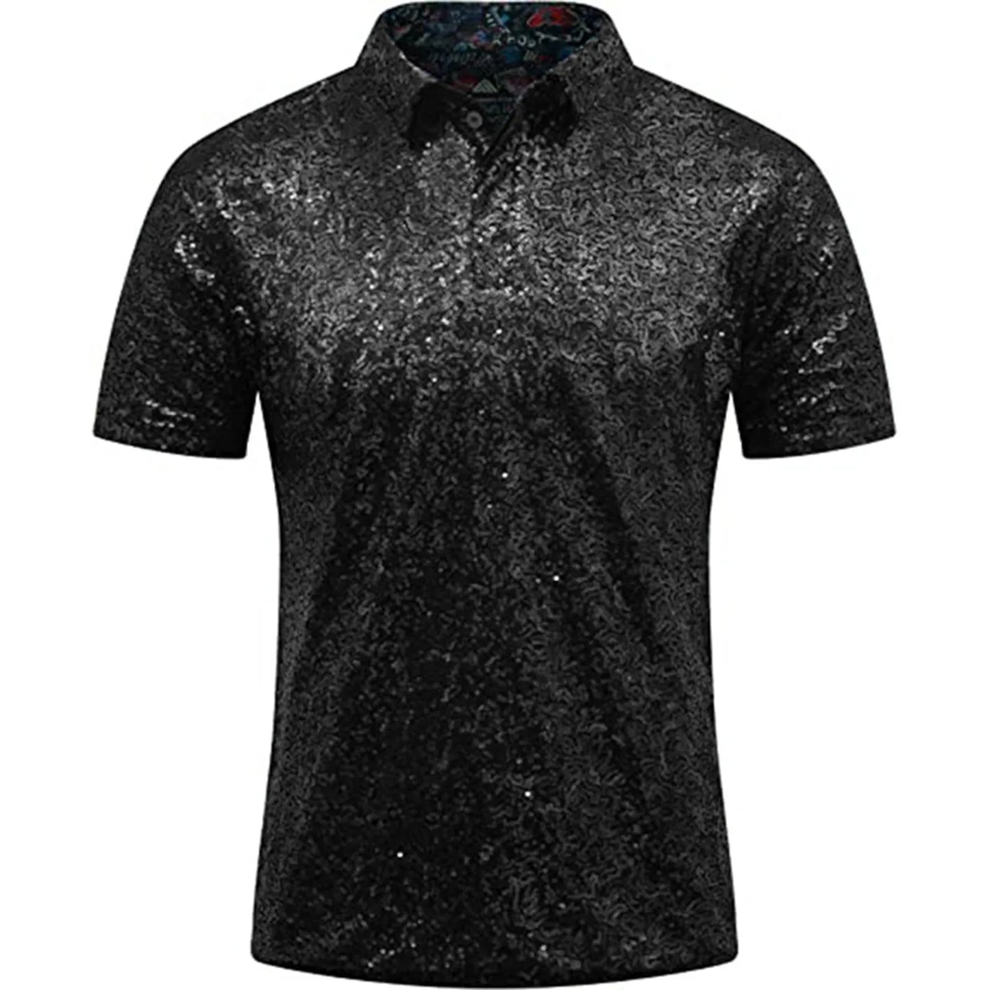 Men'S Relaxed Short Sleeve Turndown Sparkles Sequins Polos Shirts 70s Disco Nightclub Party T Shirts Shirt Men'S Clothing