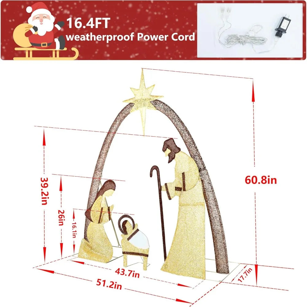 Event & Party Outdoor Christmas Decoration Lighting Outdoor Nativity Set, 5-foot Holy Family Nativity Scene Christmas Decoration