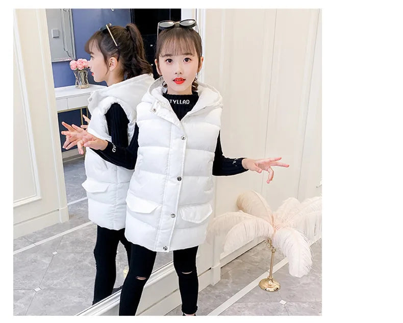 Child Waistcoat Children Outerwear Winter Coat Vest for Kids Clothes Fashion Warm Cotton Teen baby Girl Vest Jacket Parent-Child