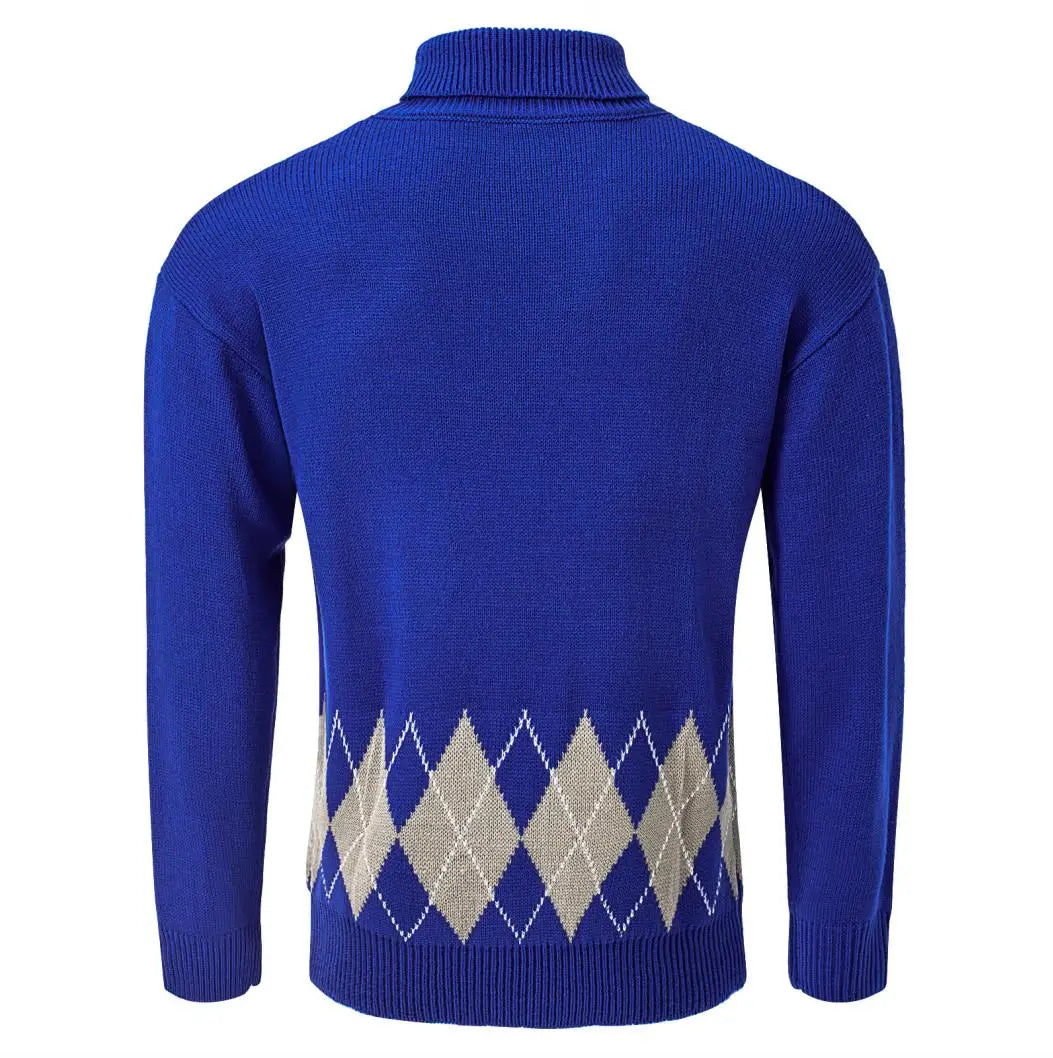 Men's Vintage Turtlenecks Sweater Argyle Thermal Knitted Pullover Fashion Luxury Sweaters Clothing New Style Oversized