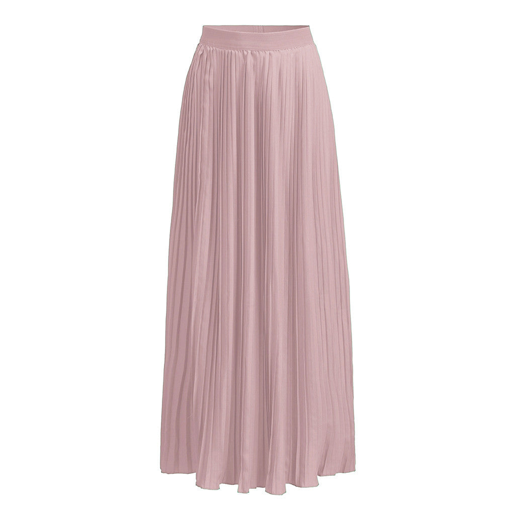 2022 Fashion Womens A-line Pleated Red Skirts Summer Jupe Longue Elastic Vintage Elegant Chic Loose Long Skirt Dropshipping