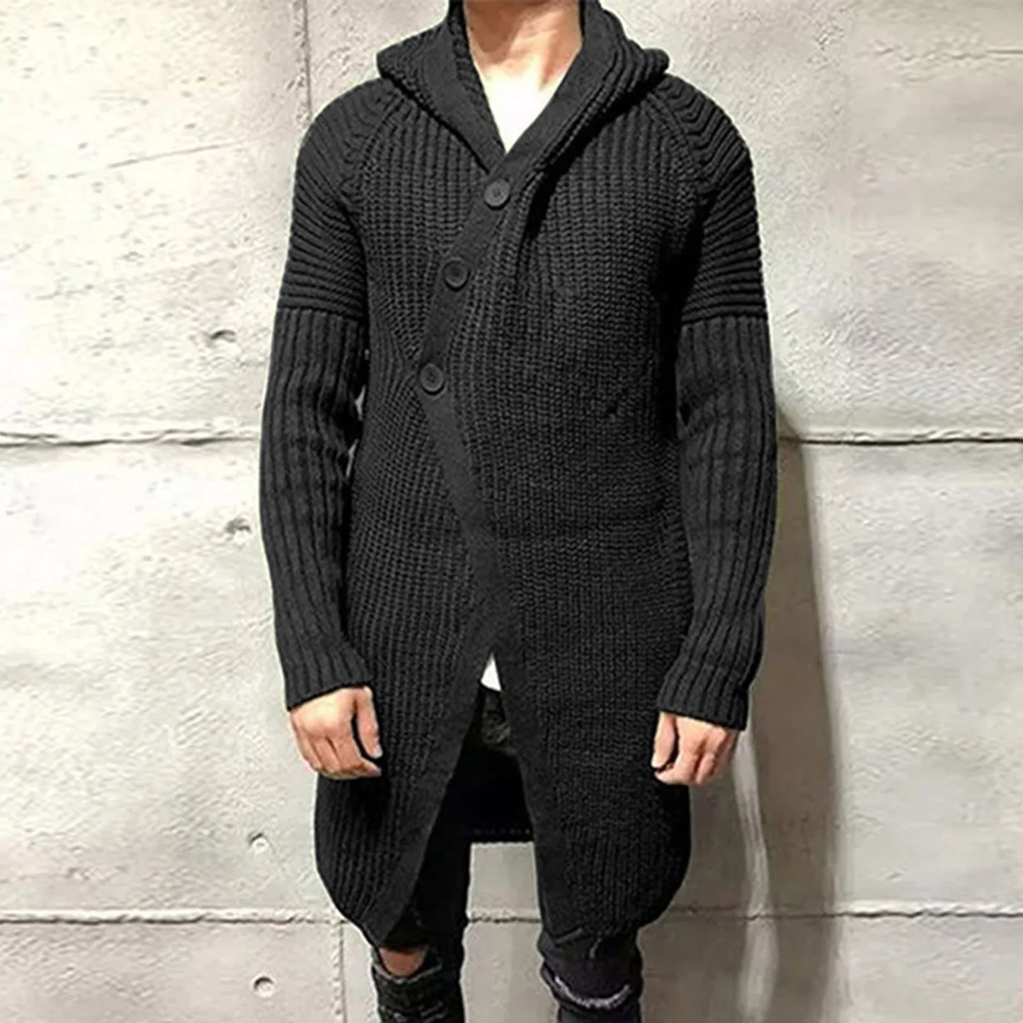 Autumn Winter Men's Cardigans Sweaters New Fashion Loose Irregular Long Jumpers Mens Hooded Solid Color Thick Warm Knit Sweater