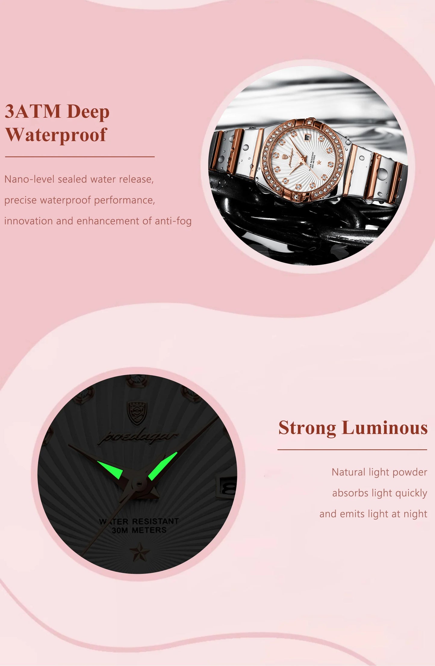 POEDAGAR Luxury Woman Wristwatch Waterproof Luminous Date Stainless Steel Watch For Ladies High Quality Quartz Women Watches+box