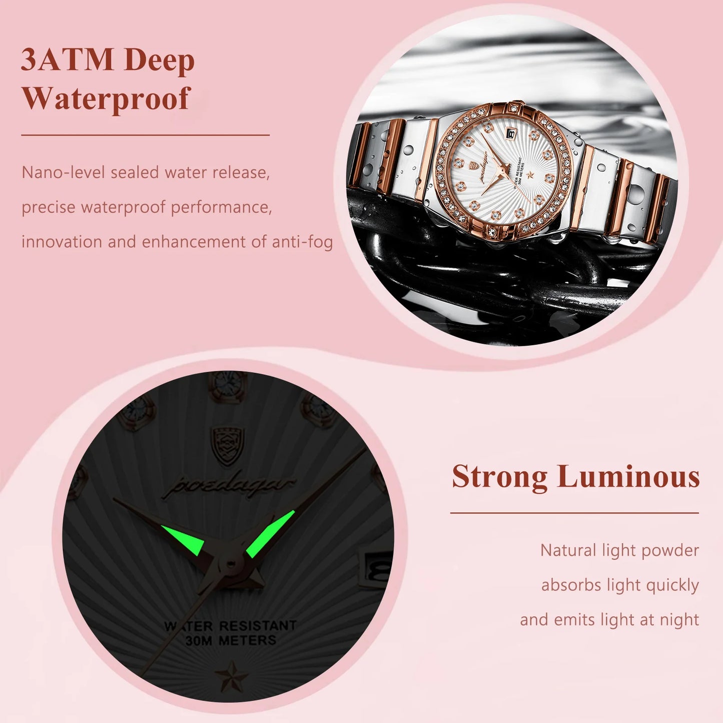 POEDAGAR Luxury Woman Wristwatch Waterproof Luminous Date Stainless Steel Watch For Ladies High Quality Quartz Women Watches+box