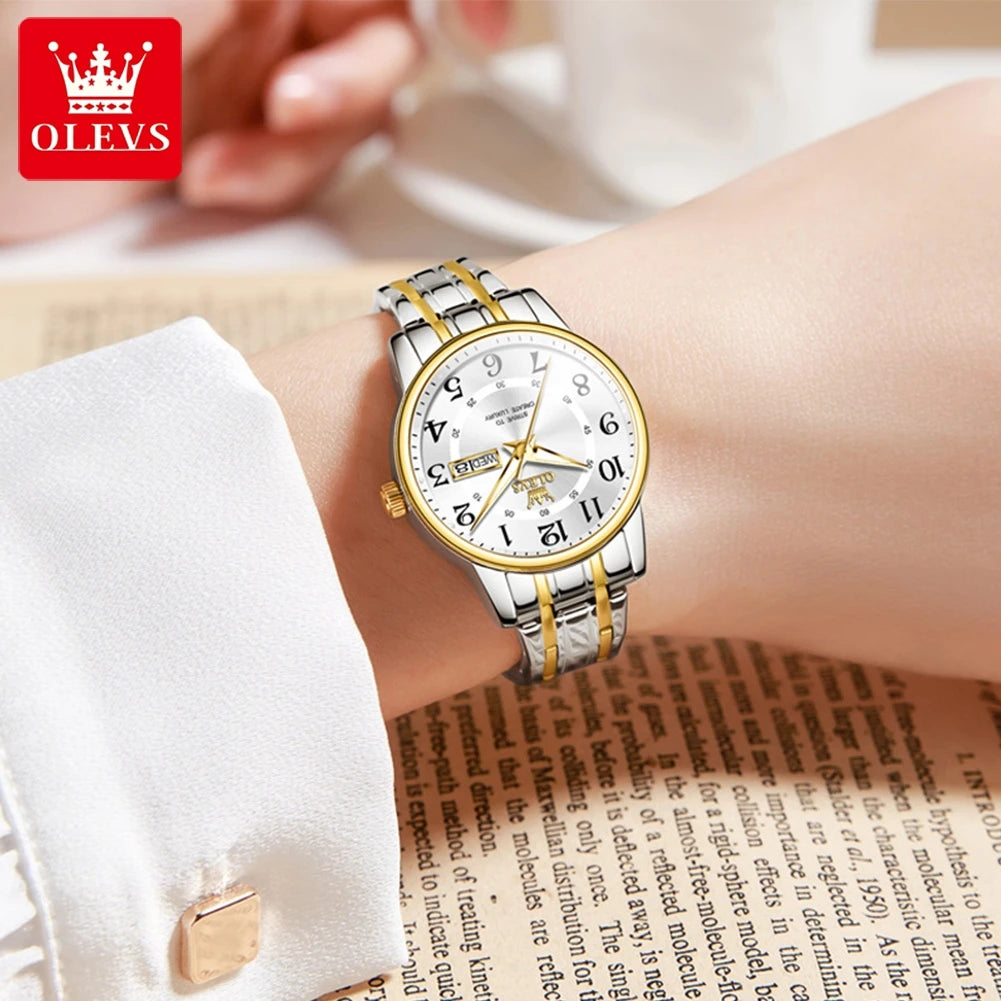 OLEVS New In Classic Digital Dial Quartz Women's Watch Waterproof Luminous Stainless Steel Strap Luxury Brand Ladies Dress Watch