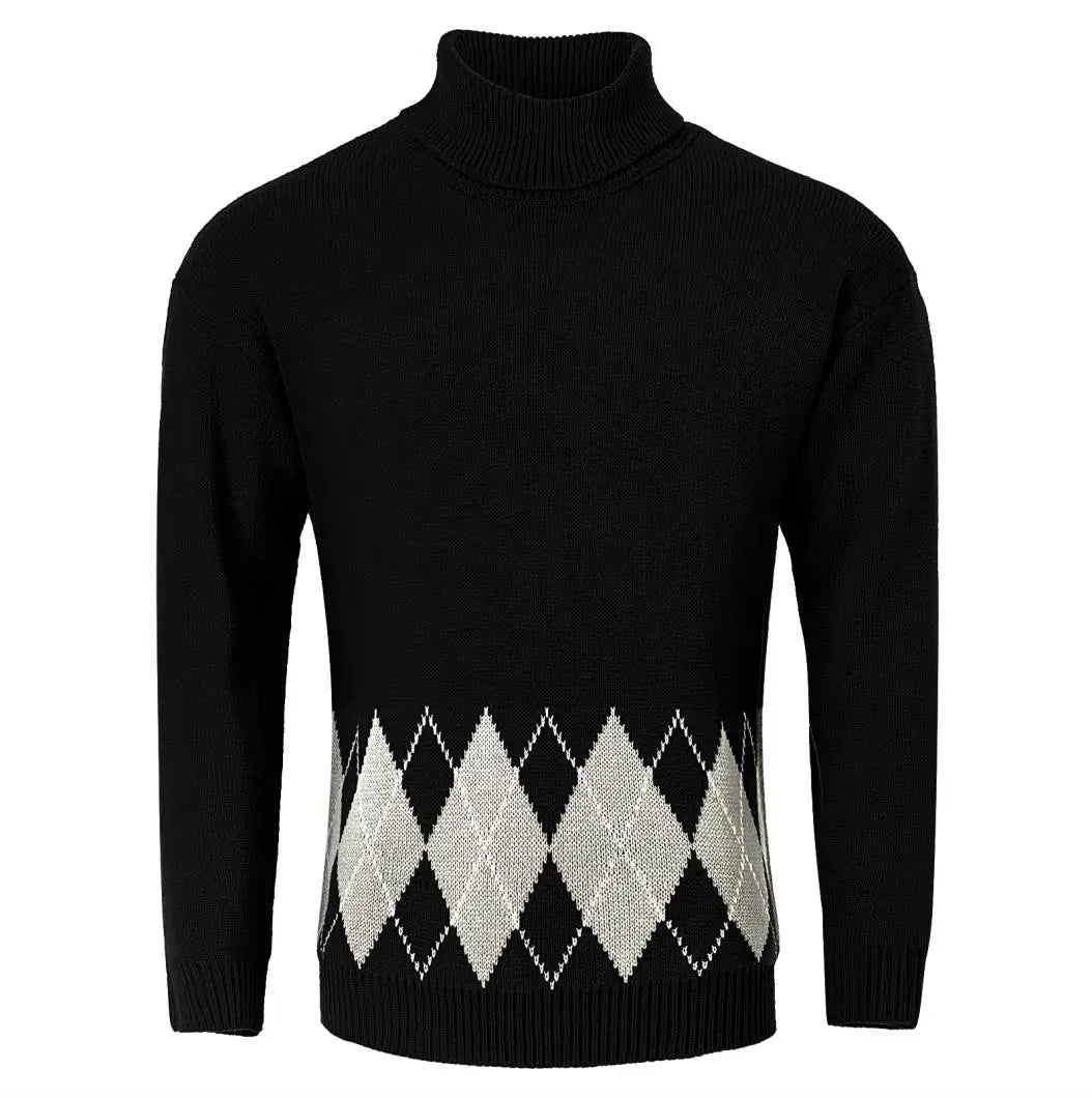 Men's Vintage Turtlenecks Sweater Argyle Thermal Knitted Pullover Fashion Luxury Sweaters Clothing New Style Oversized