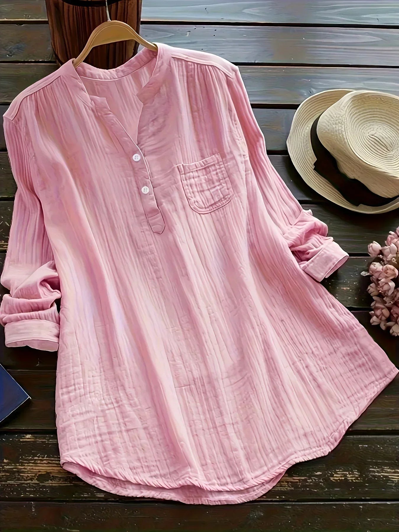 New Women‘s Office Fashion V Neck Long Sleeve Shirt Button Blouse Ladies Plain Casual Solid Color Casual  Long Sleeve Blouse