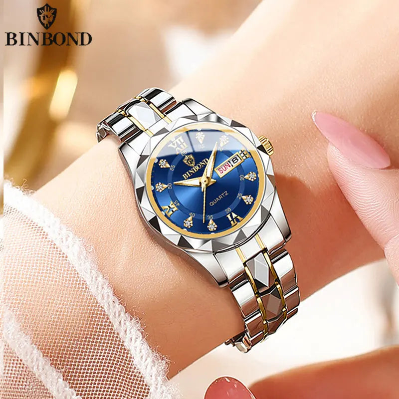 BINBOND B2521 Top Brand Luxury Fashion Business Womens Quartz Watches 30M Waterproof Week Date Clock Sport Womens Wristwatch