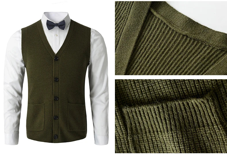 Men's Sweater Vest V-Neck Sleeveless Knitted Button Cardigan DXL Big and Tall Solid Thickened thermal coat knitted vest