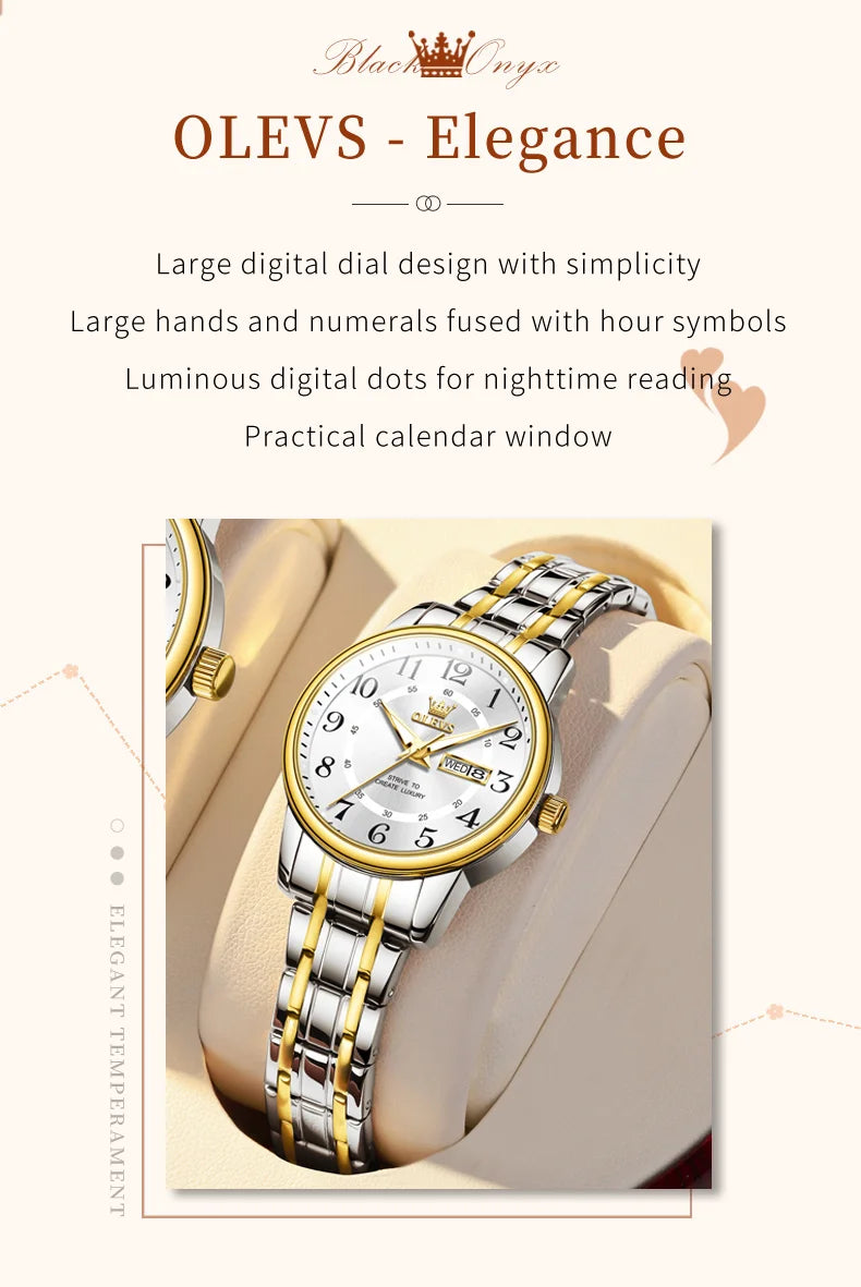 OLEVS New In Classic Digital Dial Quartz Women's Watch Waterproof Luminous Stainless Steel Strap Luxury Brand Ladies Dress Watch