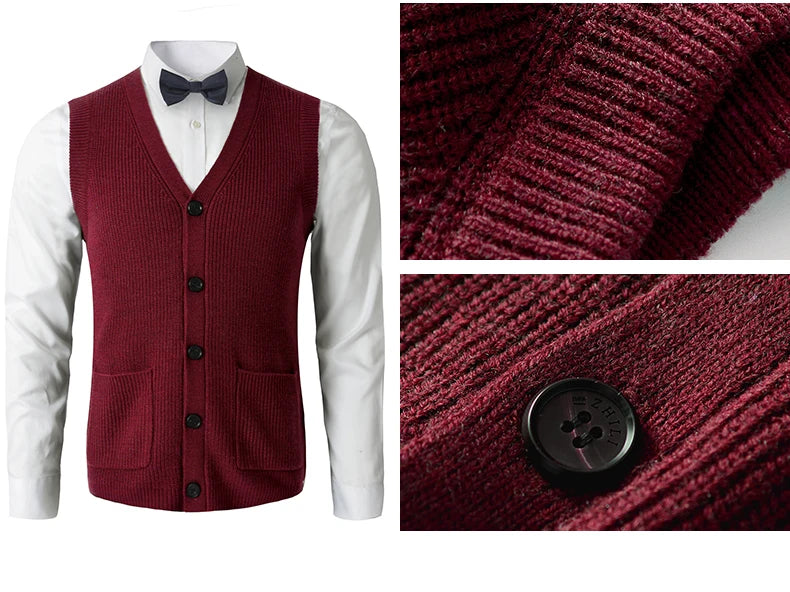 Men's Sweater Vest V-Neck Sleeveless Knitted Button Cardigan DXL Big and Tall Solid Thickened thermal coat knitted vest